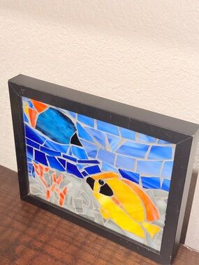 Source Unknown Yellow & Blue Stained Glass Bird Mosaic